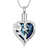 zeqingjw Heart Urn Necklace for Ashes Crystals Cremation Jewelry for Women Men Ashes Holder Memorial Lockets Keepsake Gift