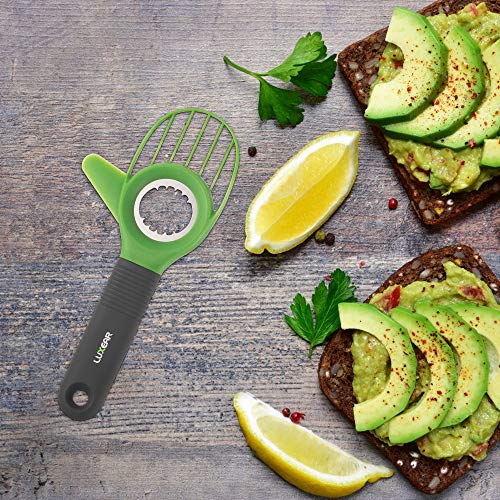 Avocado Slicer - LUXEAR 3-in-1 Avocado Cutter Tool with Comfort-Grip Handle BPA Free Multifunctional Avocado Knife Works as Splitter Pitter Slicer Suitable for kiwi dragon fruit, Green