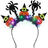 Firuilo Light Up Halloween Headband Led Orange Pumpkin Spider Hairbands Halloween Costume Headpieces for Women (A-Orange)