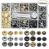 120 Set Leather Snap Fasteners Kit, 12.5mm Metal Button Snaps Press Studs with 4 Installation Tools, 6 Color Leather Snaps for Clothes, Jackets, Jeans Wears, Bracelets, Bags