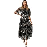 Flower Embroidery Tea Length Mother of The Bride Dresses Short Sleeves A-Line Formal Gowns for Prom Wedding Guest DR0590T