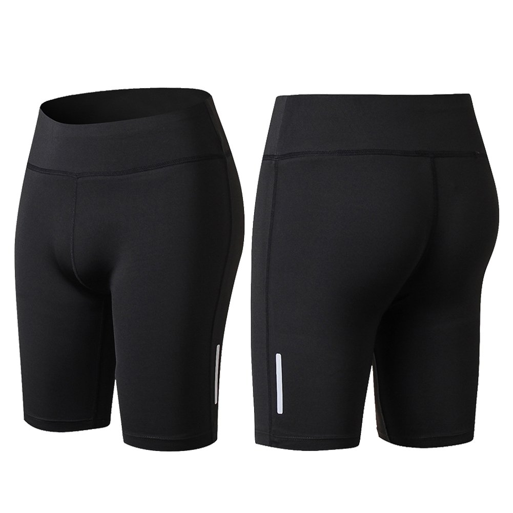 Fitibest Women\'s Fitness Tights Yoga Gym Cycling Running Shorts Workout Leggings Above Knee Length Black and Grey X-Large