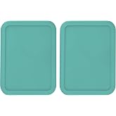 Replacement Lids fits Pyrex 3-Cup Glass Food Storage Container Bowls, (7.75 x 5.75-Inch) Plastic Rectangle Lids Covers for Pyrex 7210-PC, Airtight &amp; Leakproof (2-Pack, Turquoise)