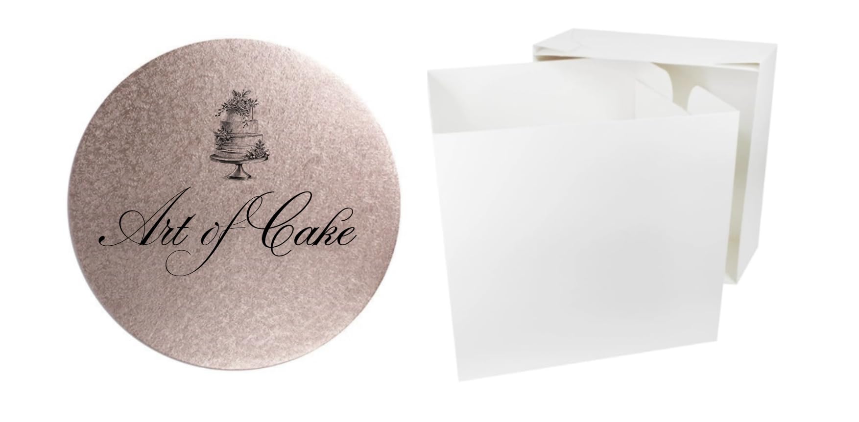 Art of Cake® -10 inch Round ROSE GOLD CAKE BOARD AND WHITE TALL CAKE BOX(10x10x10")