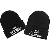 MIUNIKO Couples Lovers Fashion King and Queen Winter Warm Knit Skull Cap Ski Beanie Hats, 2-Piece Set Black