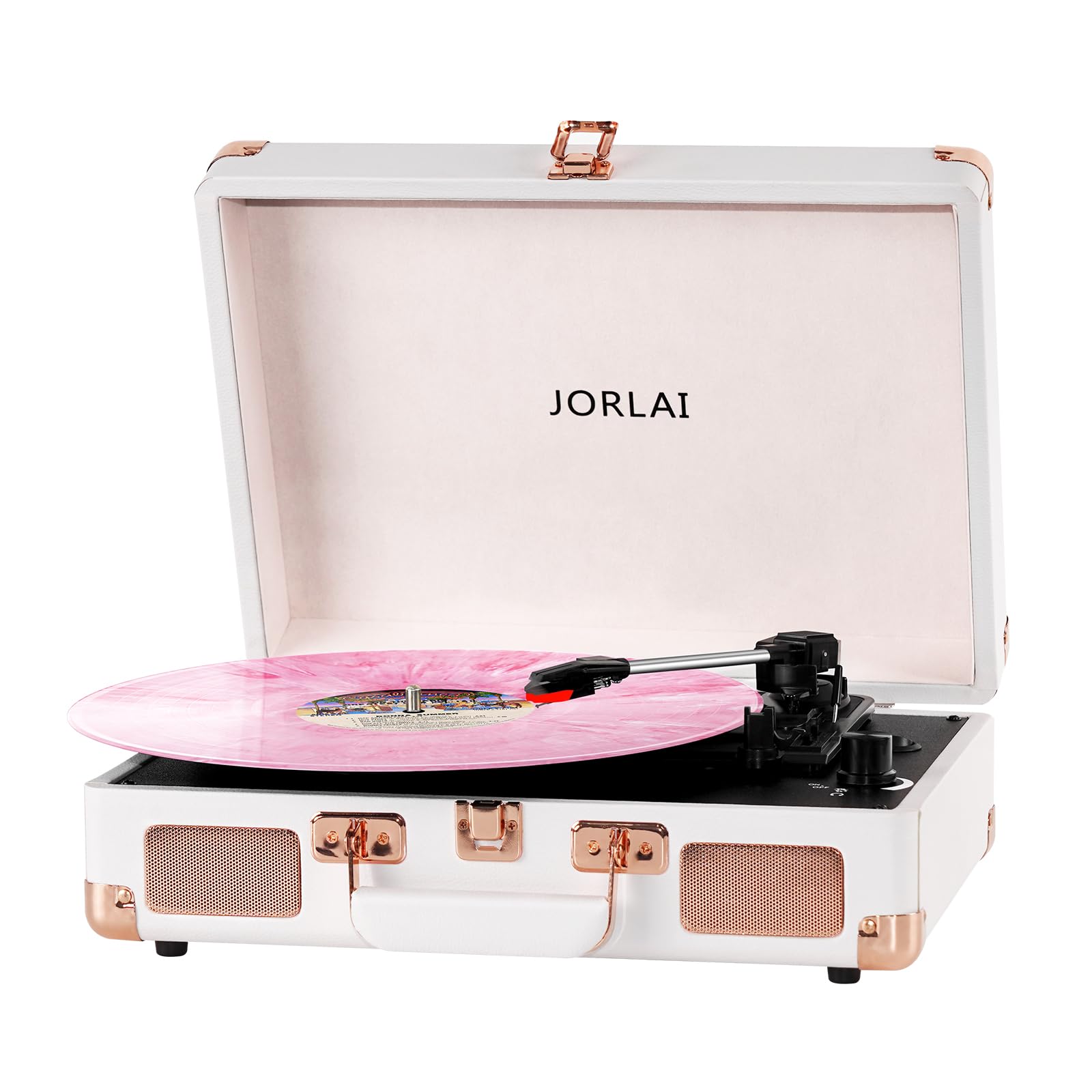 Photo 1 of 3-Speed Vinyl Record Player Turntable Portable Suitcase with Bluetooth, Rechargeable Battery, Aux/RCA/Headphone Jacks, Compact Retro Design for Vinyl Lovers