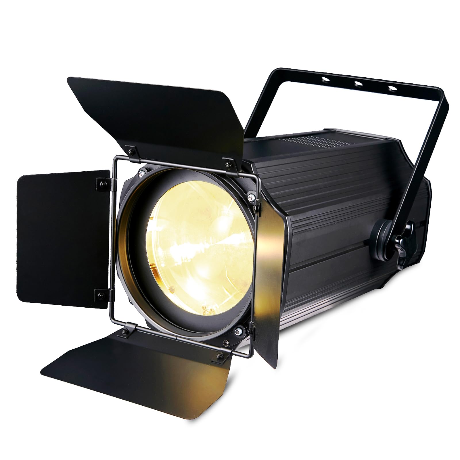 Photo 1 of DJXFLI Zoom Stage Light with Barn Doors, 200W COB Par Light, Warm White & White 2in1 Fresnel LED DJ Spotlight Wash 3500K-7500K DMX512 Sound Activated for Church Theater Event Wedding