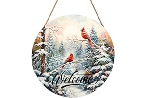 ADIKJXQH Winter Welcome Sign, Winter Wall Decor Door Sign 12 x 12 Inch Farmhouse Pine Trees Cardinal Bird Sign Winter Door Hanger For Front Door Porch Yard Decoration, Snowflakes Winter Decor Wooden Sign