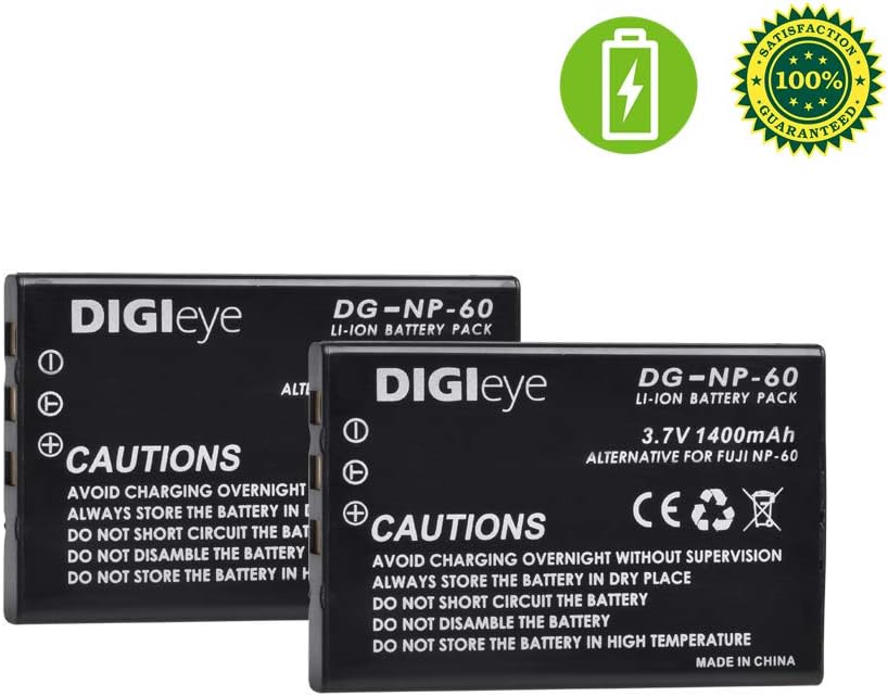 DIGIeye 2 x 1400mAh NP-60 Replacement Battery for Fujifilm NP-60, Kodak KLIC-5000, Samsung SLB-1137, Olympus Li-20B and Fujifilm FinePix 50i, 601, F401, F410, F601, M603, Kodak EasyShare DX6490, DX744