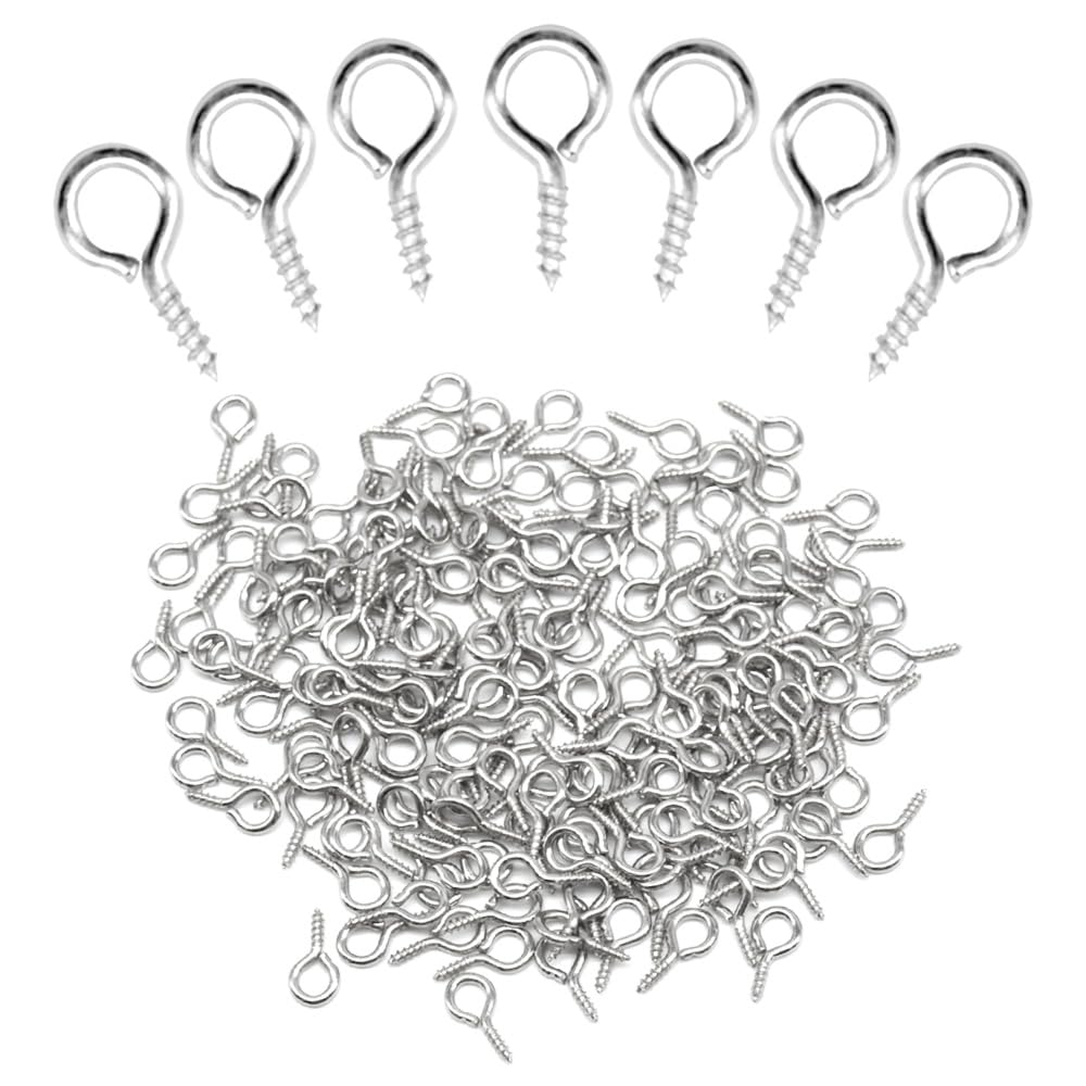 Ruidee 300Pcs Screw Eye Pins 13.2x6.6mm Small Screw in Eye Hooks Metal Self-Tapping Eyelet Screws for Wood,DIY Jewelry (YJY-0)