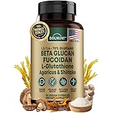 Beta Glucan & Fucoidan Brown Seaweed Extract - L Glutathione, Shiitake, Agaricus Blazei Mushroom, Vitamin C - Immune, Cellular, Healthy Aging Support - 90 Capsules, Non GMO, Gluten Free Supplement