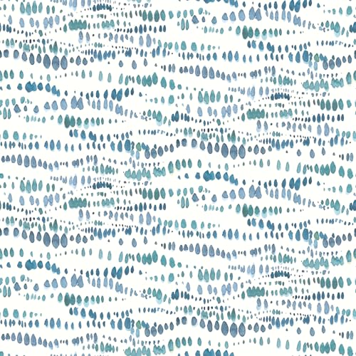 RoomMates RMK11760RL Blue and White Dotted Line Peel and Stick Wallpaper