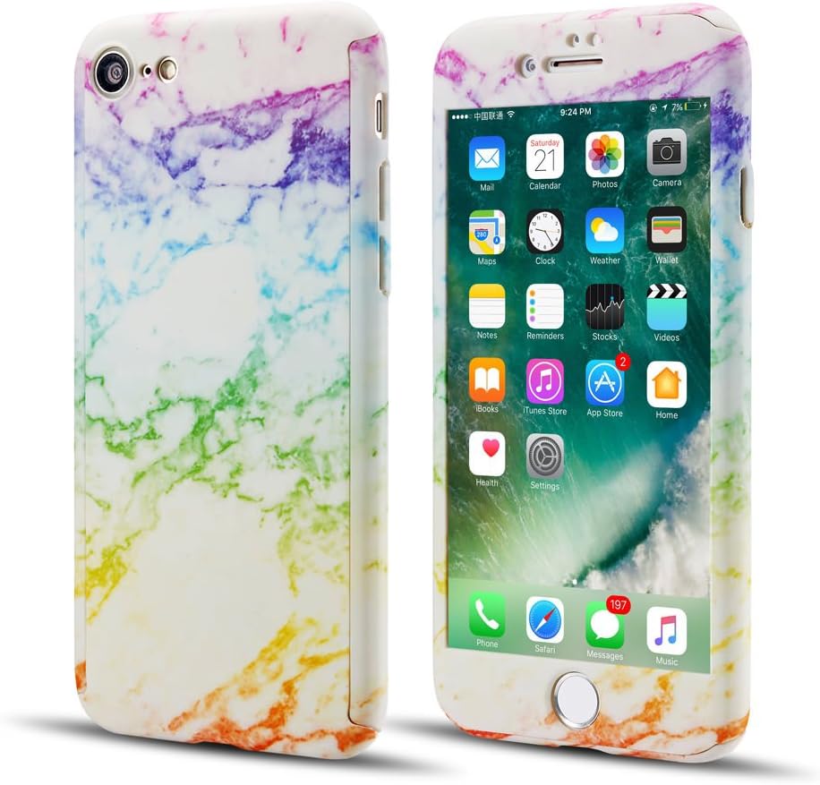 EYZUTAK Full Body Case for iPhone 6 iPhone 6S,Slim Colorful Marble Pattern Design with Tempered Glass Screen Protector Protective Shockproof Hard Rigid PC Cover for iPhone 6/6S - Colorful