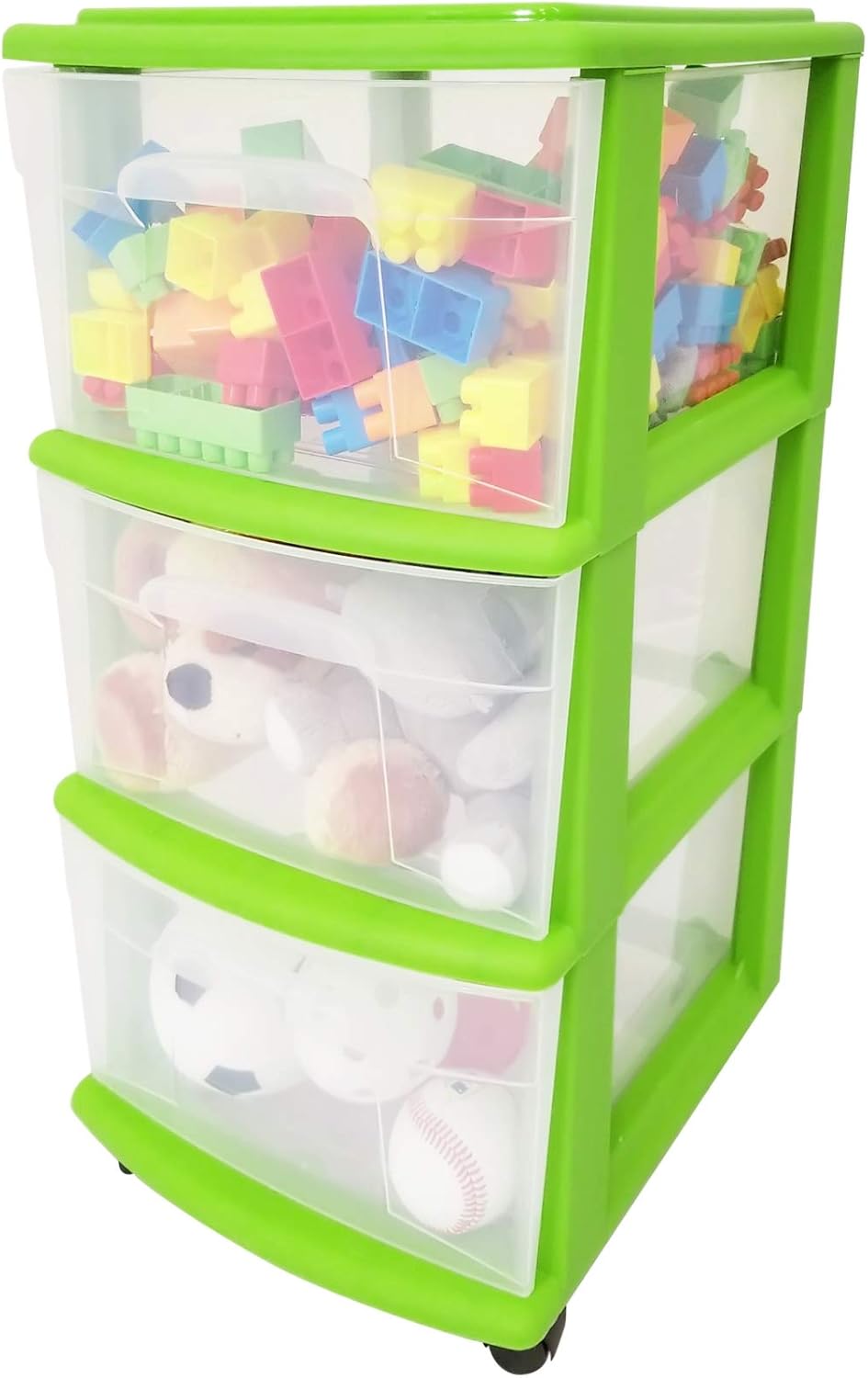 HOMZ Medium Width Plastic Storage 3 Drawer Cart, Bold Lime: Home & Kitchen