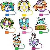 Easter Straw Cover Caps for 30 40oz Tumblers Cups 8 Pcs 10mm Cute Bunny Eggs Design Straw Toppers Silicone Drinking Straw Tip Lids Protector Cup Accessories