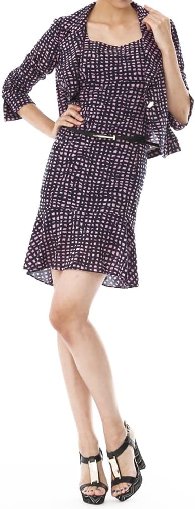 Pink & Black Check Light Jacket & Sleeveless Tight Dress Made in JAPAN