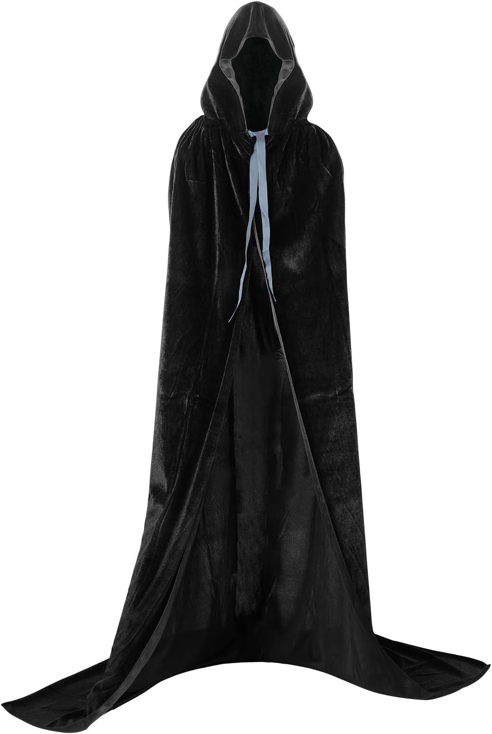 Proumhang Black Hooded Cloak Maxi Cape Velvet Adult Costume Grim Reaper Vampire Party Halloween Costumes 190 cm - Image 4