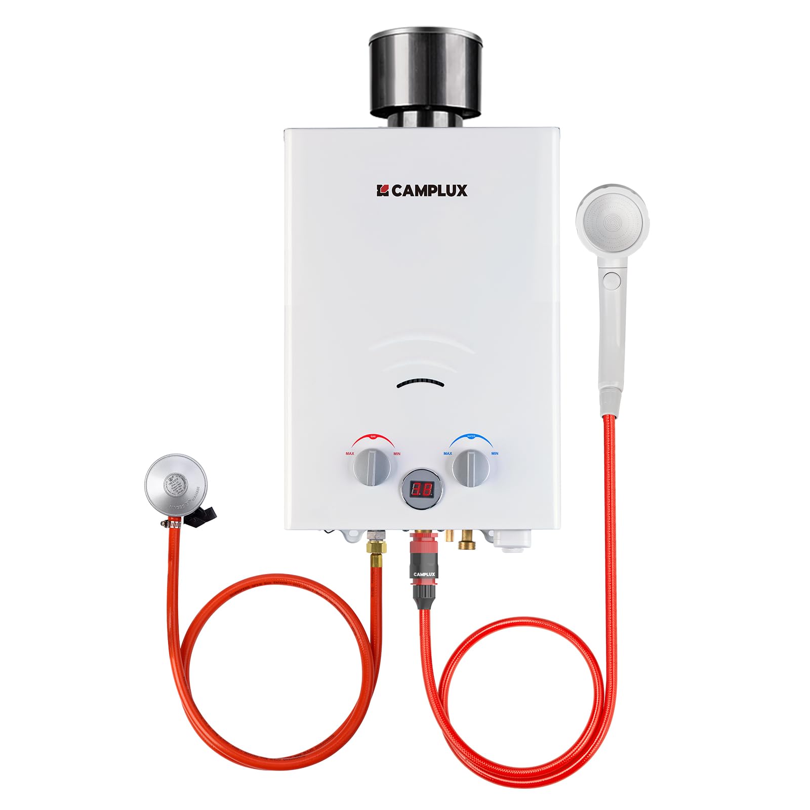 CAMPLUX BW158C Tankless Gas Water Heater with Rain Cap, 6L Outdoor Instant Gas Shower for Horse Camping RV Trip