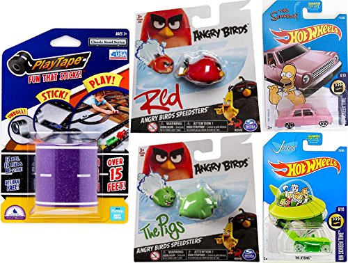 Hot Wheels Cartoons Character cars The Simpsons Pink Family Car & Jetsons Capsule Fun Set Car HW Screen time + Angry Birds Speedsters Red & Minion Green Pig pack rides Bonus Purple Classic Road Tape