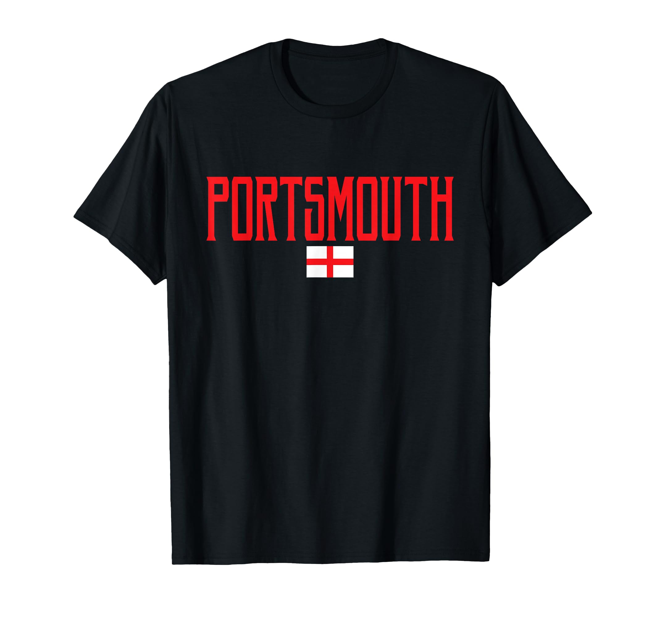 Portsmouth England Flag Red Text T-Shirt