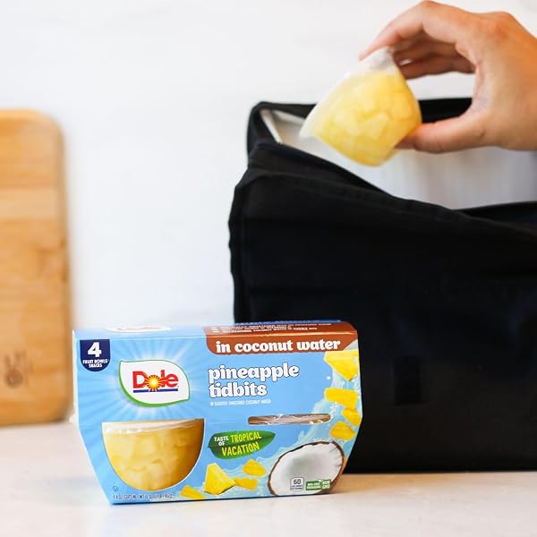 DOLE PINEAPPLE TIDBITS IN COCONUT WATER 4-4OZ CUPS
