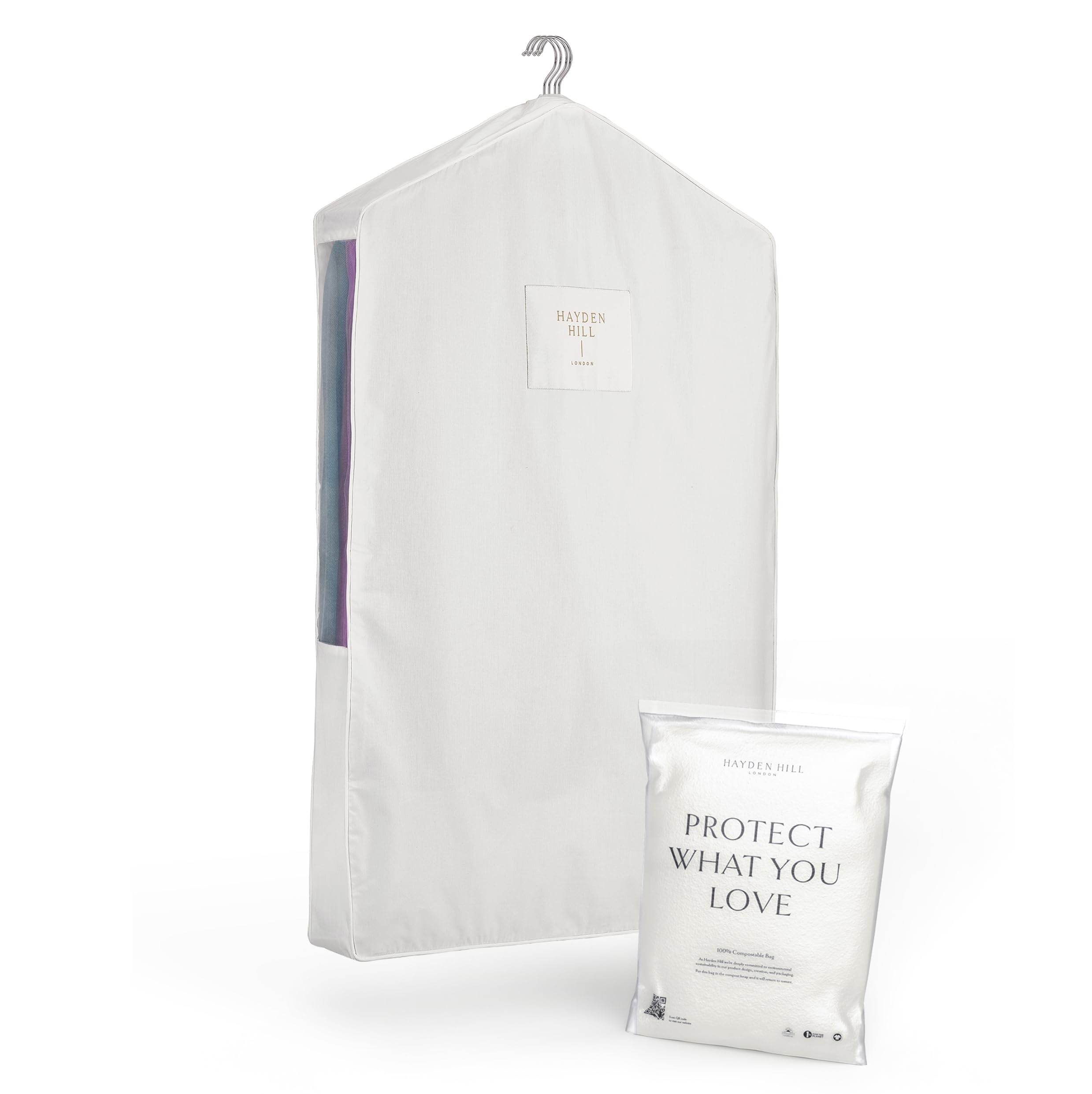 Hayden Hill Luxury Organic Cotton Garment Storage Bag - Short 40 Inch - Breathable Hanging Clothes Bag for Short Dresses, Jackets & Suit Bags for Closet Storage - Certified Carbon Neutral