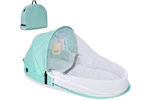 Tuyedoqe Baby Travel Bassinet，Portable Baby Bassinet for Newborn, Mommy Bag Diaper Bag with Mosquito Net and Toy Baby Lounger (Green, ONE-Size)