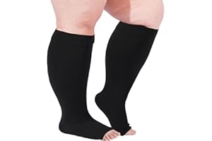 Plus Size Open Toe Compression Socks for Women Wide Calf 15-20mmhg Toeless Knee High Support Socks for Circulation