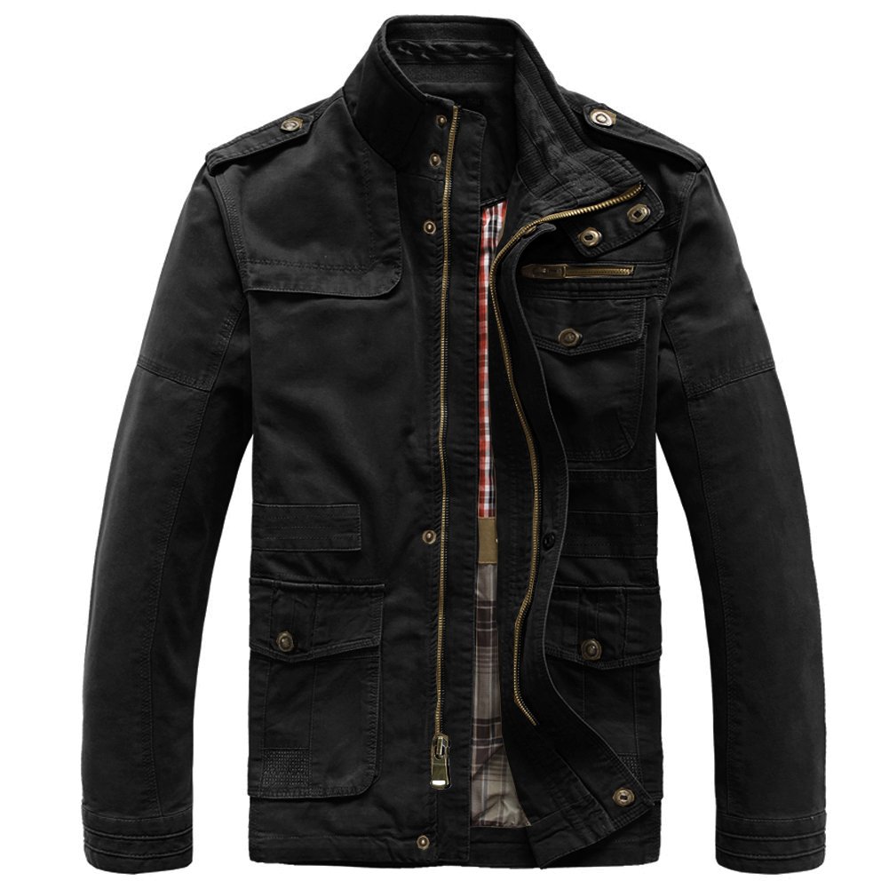 Heihuohua Men's Classic Field Coat Cotton Stand Collar Military