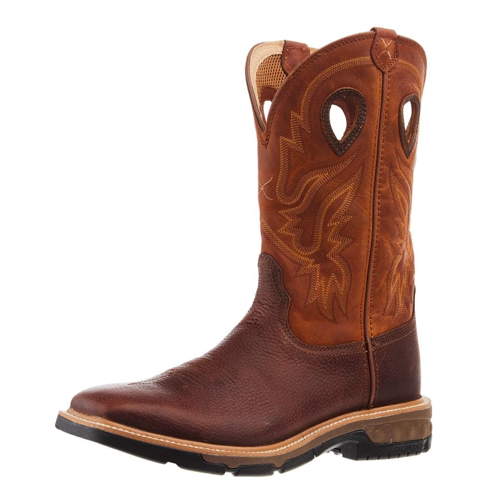 Twisted X Men's 12" Western Work Boot, Square Toe with CellStretch, Ginger & Rust, 8 D Image