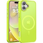 Newfuture Designed for iPhone 16 Case with Magnetic [13 FT Military Drop Protection] [Compatible with Magsafe] Slim Translucent Matte Shockproof with Anti-Fingerprint Phone Case, Fluorescent Green