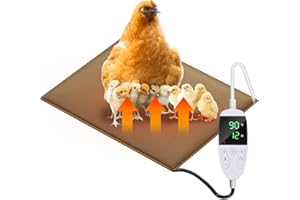 WISMOIER Chicken Heating Pad Chick Brooder Pad Poultry Heated Mat Adjustable Digital Thermostat Brood Heater Warming Blanket with Timer Anti Bite Wire Warmer Bed for Small Animal Pet 15.7 x 23.6 inch