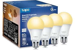 Tapo TP-Link Smart Light Bulbs, 800 Lumens (60W Equivalent), 2700K Soft Warm White LED Bulb, Dimmable, Compatible with Alexa 