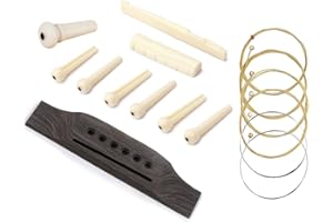 TUOREN 6 String Guitar Bridge Saddle Nut Pins Replacement Parts Set, Guitar Rosewood Bridge, 6Pcs Bridge Pins, End Pin, Guitar 6 String, Saddle and Nut Accessories for Acoustic Folk Guitar Beige