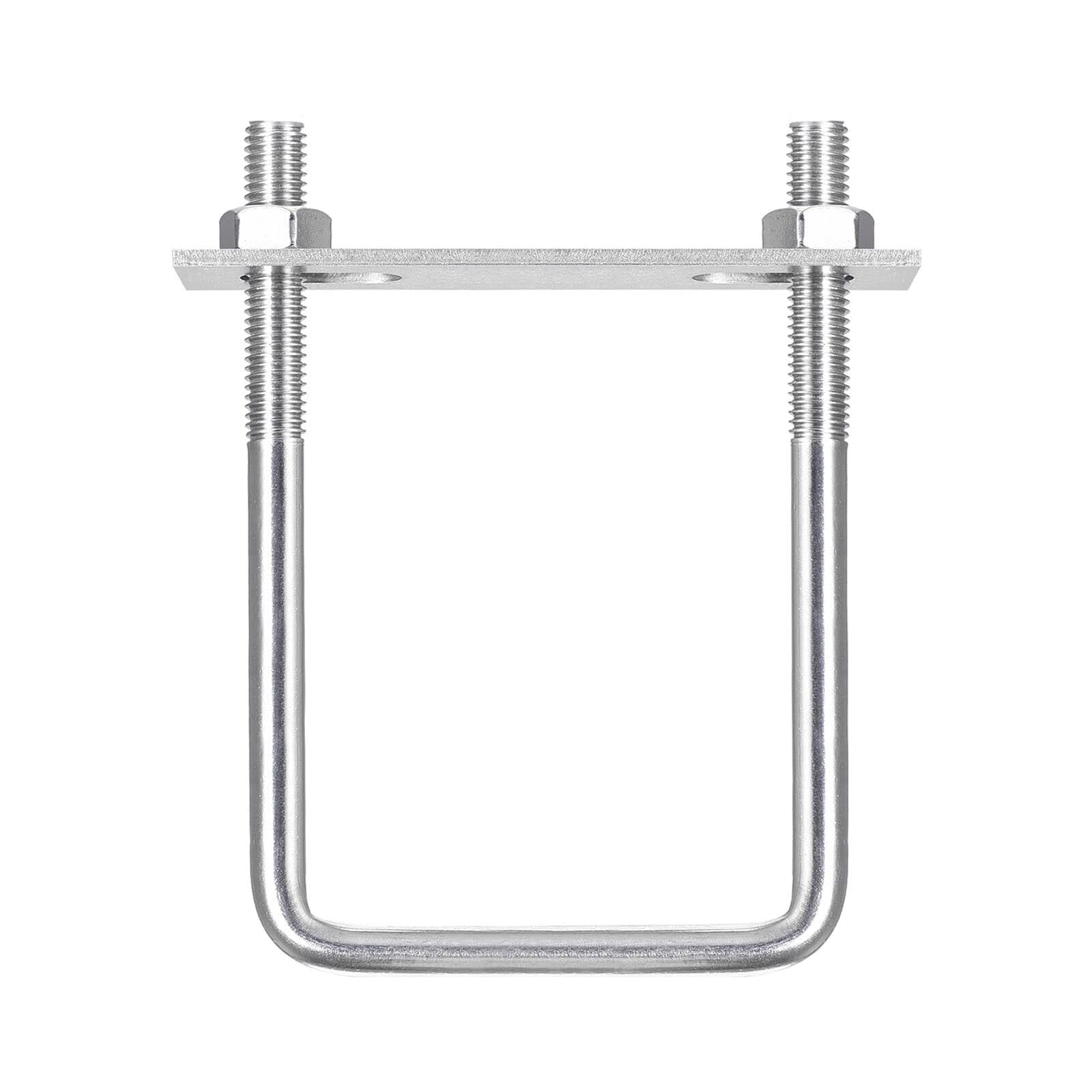 TOP-VIGOR M10 Square U-Bolts, 75mm Inner Width 120mm Length 304 Stainless Steel U-Bolts with Nut, Plate for Building Installations Mechanical Parts Connection Cehicles Ships — image 1