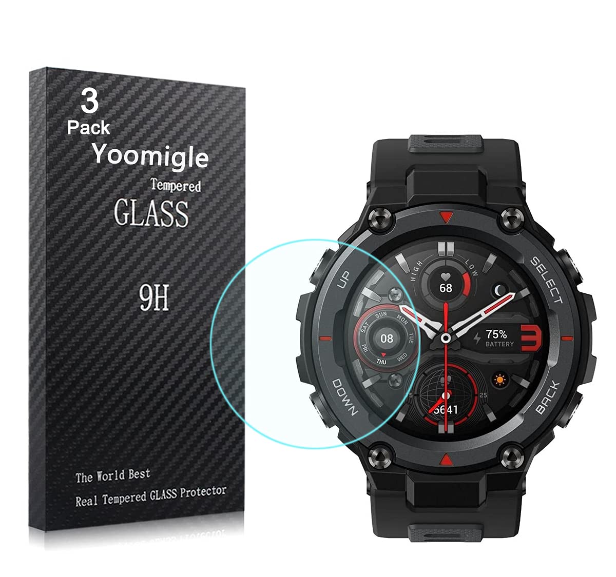 Yoomigle 4 Pack Compatible with Amazfit T-Rex Pro Screen Protector Tempered Glass for Amazfit T-Rex Pro Smartwatch Screen Protector Cover Foils Glass Anti-Scratch Anti-Fingerprint No Bubble