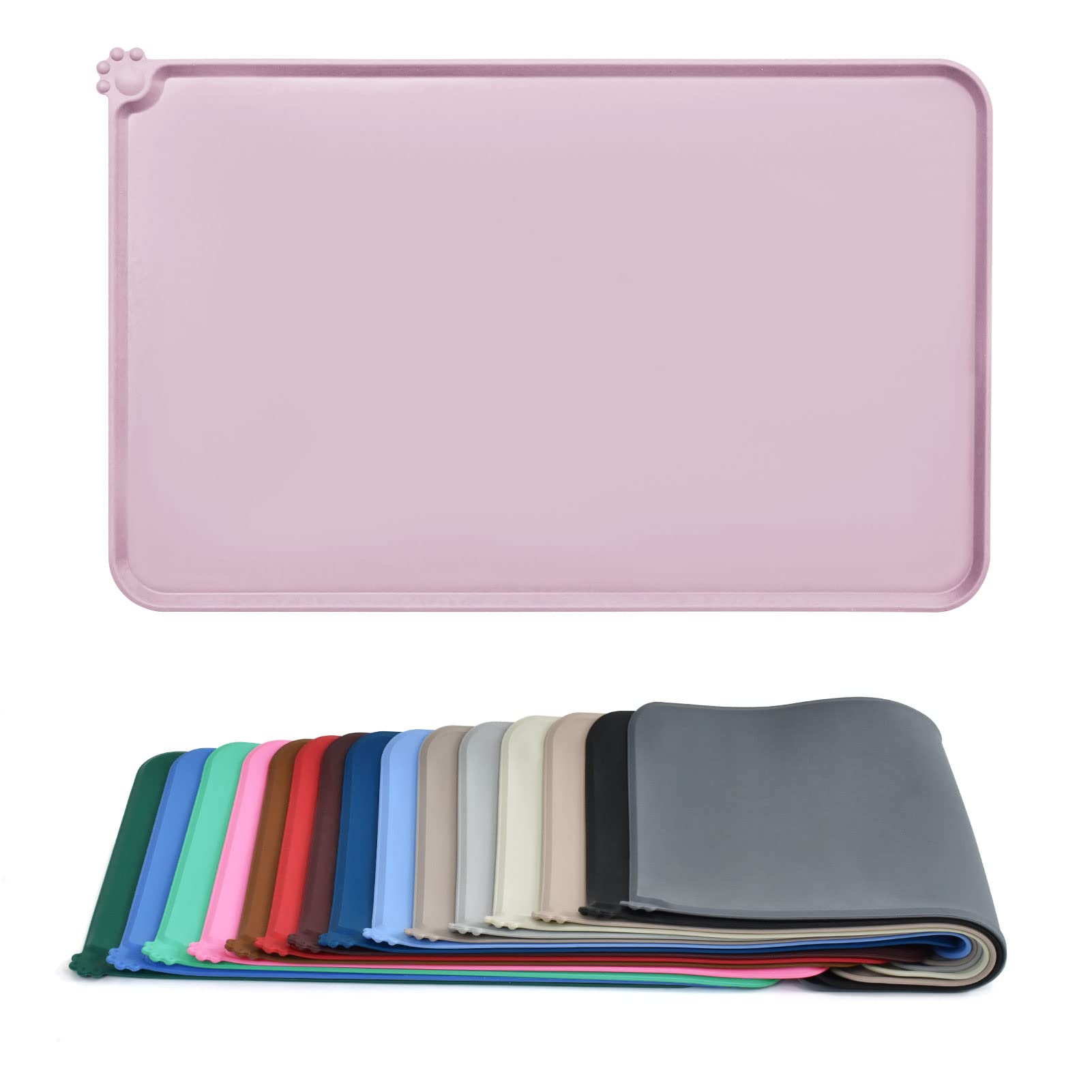 AUDWUD Silicone Waterproof Dog Cat Pet Feeding Mats,Anti-Slip Pet Bowl Mats,Pet Feeding Mat, Peach Pink, 47x30 cm (Pack of 1)