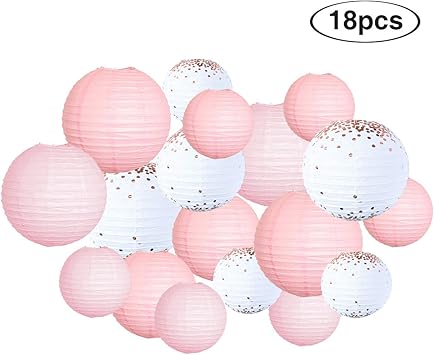 Nicrolandee Pink Paper Lantern Decorations White Lantern Garland