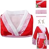 Roncome Women Anime Halloween Cosplay High Slit Red Cheongsam Dress Costume Kimonos Robe Cloak Outfits with Earrings