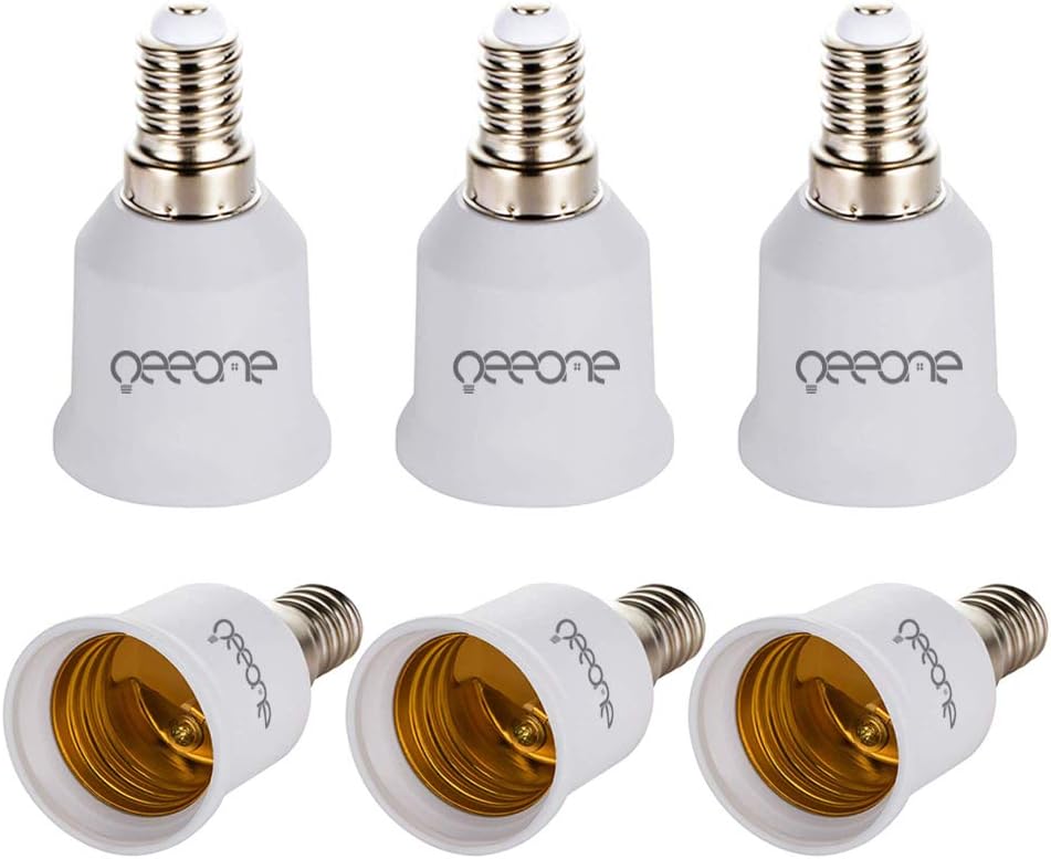 Oeeone 6-Pack E14 to E27 Lamp Socket Adapter Converter High Quality Lamp Base Adapter for LED Bulbs, Incandescent, Halogen, Filament and CFL Light Bulbs