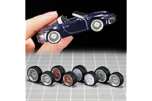 WAVEIST 1/64 wheels,Front Small Rear Big for Muscle cars and Sports Cars,Series A HWP 4 Sets/pack,Lotus head spoke,ABS Wheels with Rubber Tire Rivet Axle Metal Rims (HWP-A)