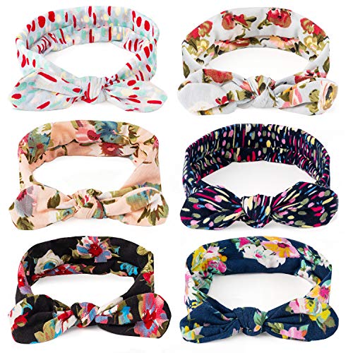 Dlala Women Headbands 6pcs Turban Headwraps Hair Band Bows Accessories for Fashion Or Sport (Boho Floral)