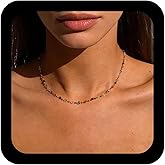 Andelaisi Boho Rainbow Crystal Beads Necklace Vintage Small Rice Beaded Necklace Colorful CZ Beaded Choker Necklace Minimalist Bead Station Necklace Jewelry for Women