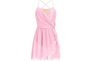 IBAKOM Lyrical Dance Dress Women Glitter Flower Sequin Contemporary Dance Outfits Open Back Chiffon Skirt Ballerina Dress