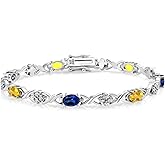 Gem Stone King Customized and Personalized 7-Stone Tennis Bracelet For Women | 925 Sterling Silver | Oval 6X4MM Gemstone Birthstone | 7 Inch | Fine Jewelry Gifts for Her Mom Women Wife