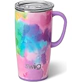 Swig Life 22oz Travel Mug, Insulated Tumbler with Handle and Lid, Cup Holder Friendly, Dishwasher Safe, Stainless Steel, Travel Coffee Cup, Insulated Mug (Cloud Nine)