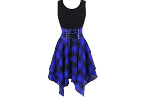 EOPUING Women Skater Dress Summer 2023 Teen School Girl Cute Plaid Pleated Dress Casual Sleeveless Dress for Dance Party