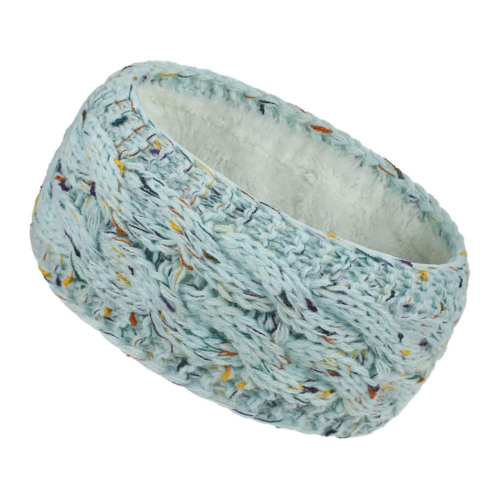 Women Ear Warmer Headband Fleece Lined Winter Warm Knitted Thick Hairband Thermal Headbands Elastic Hair Wrap (A-Blue)