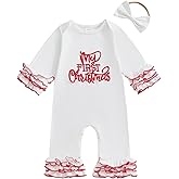First Christmas Baby Girl Outfit Newborn Infant Long Sleeve Ruffle Romper + Headband 2Pcs Winter Clothes