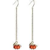 Halloween Tiny Cute Orange Pumpkin Dangle Drop Earrings Statement Dainty Fall White Pumpkin Ear Wires Jewelry for Women Autumn Thanksgiving Gifts (Orange)